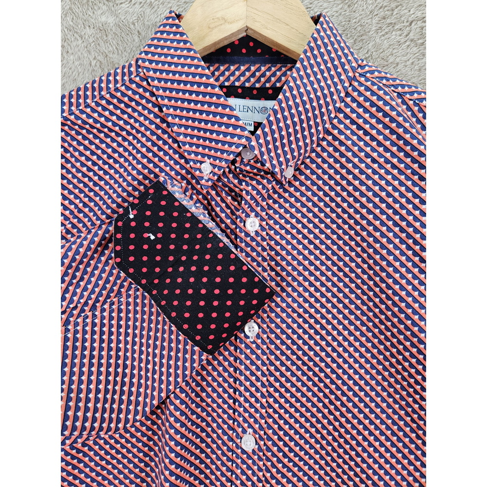 John Lennon Dress Shirt 100% Cotton Geometric Contrasting Flip Cuffs Size M
